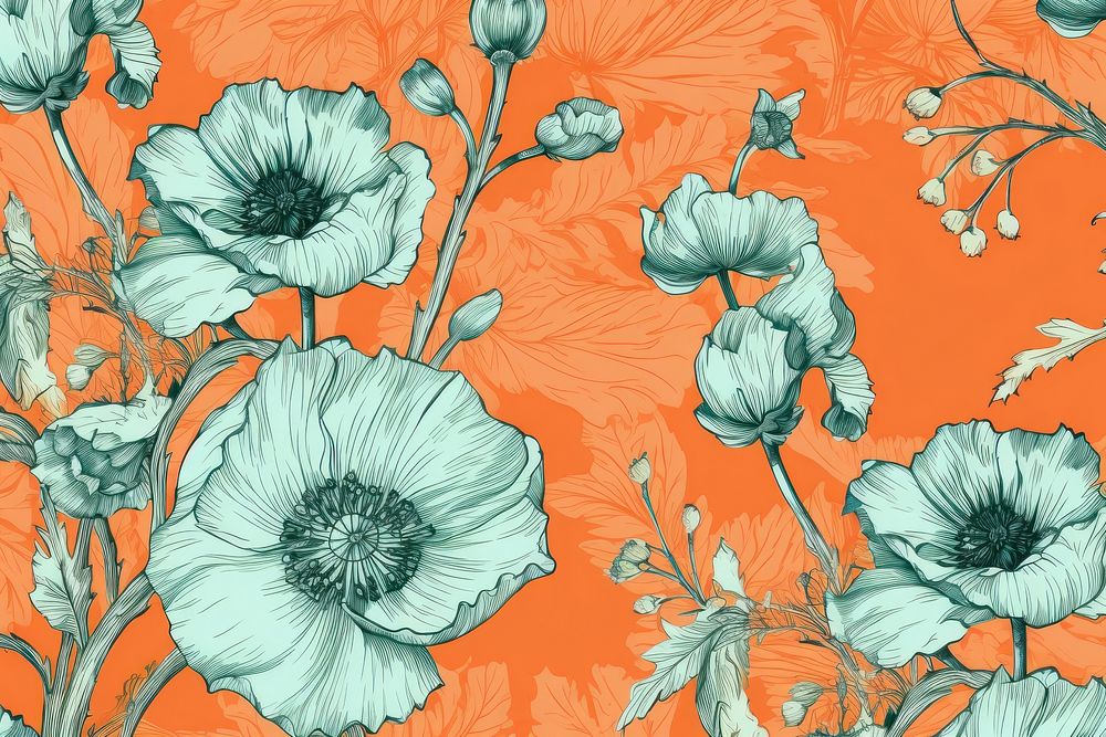 Poppy flowers wallpaper pattern sketch.