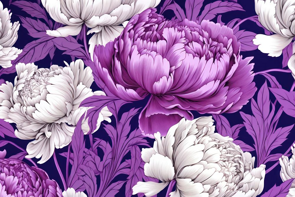 Peony flowers wallpaper pattern purple.