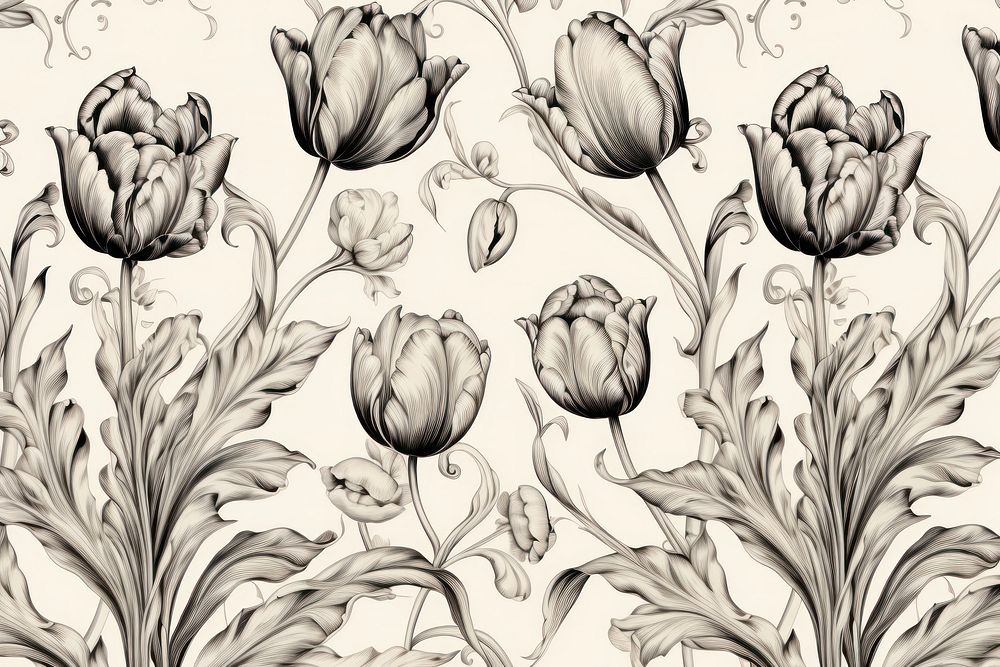 Tulip flowers wallpaper pattern drawing.