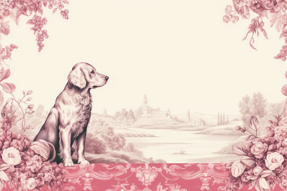 Toile with Golden retriever border drawing animal mammal.