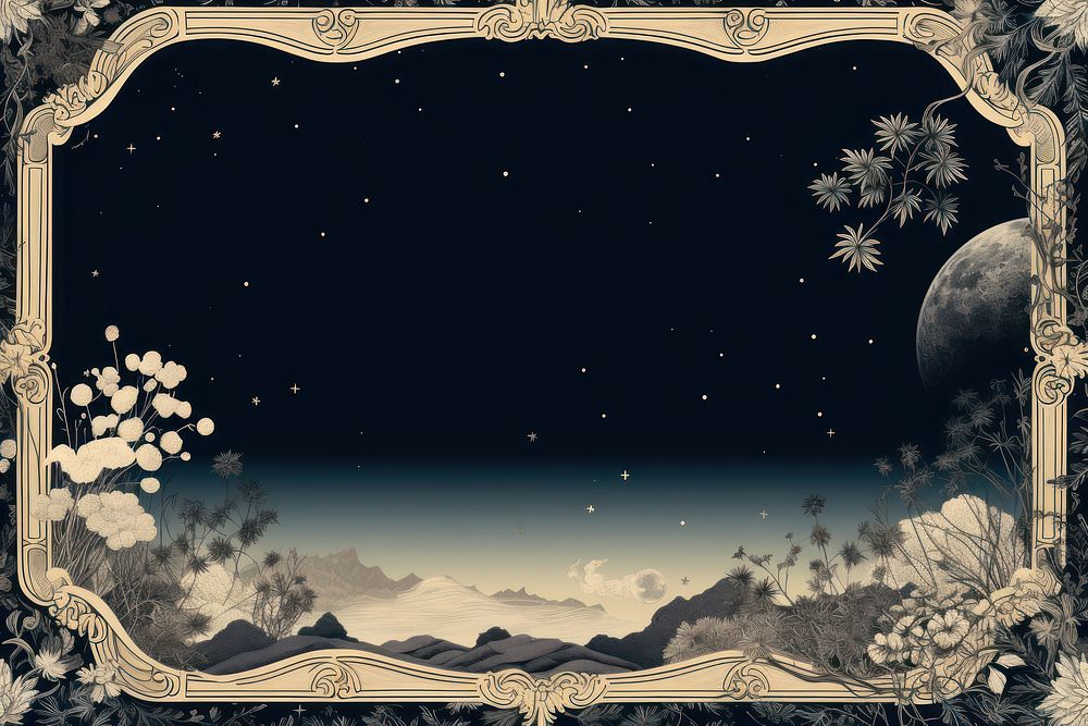 Toile with night sky border astronomy landscape nature.