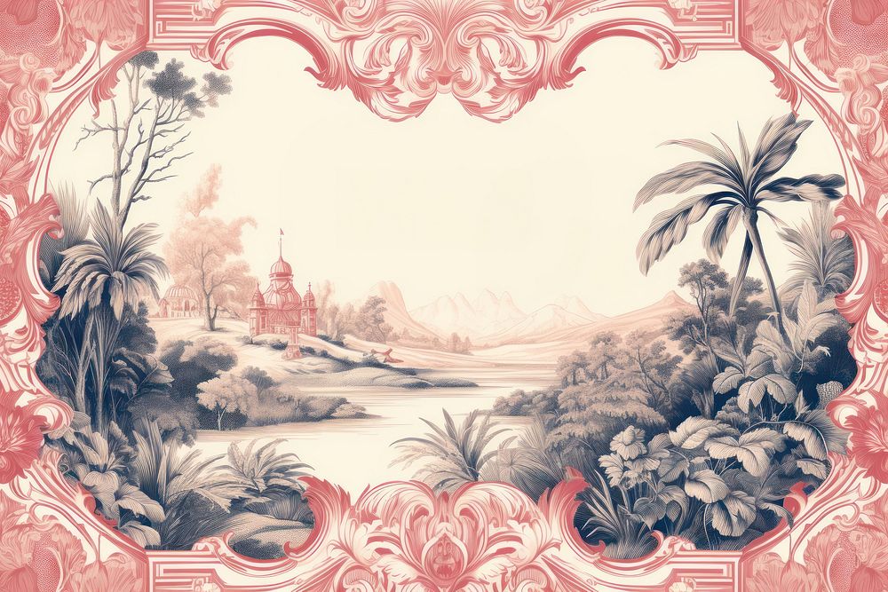 Toile with plant border painting pattern drawing.