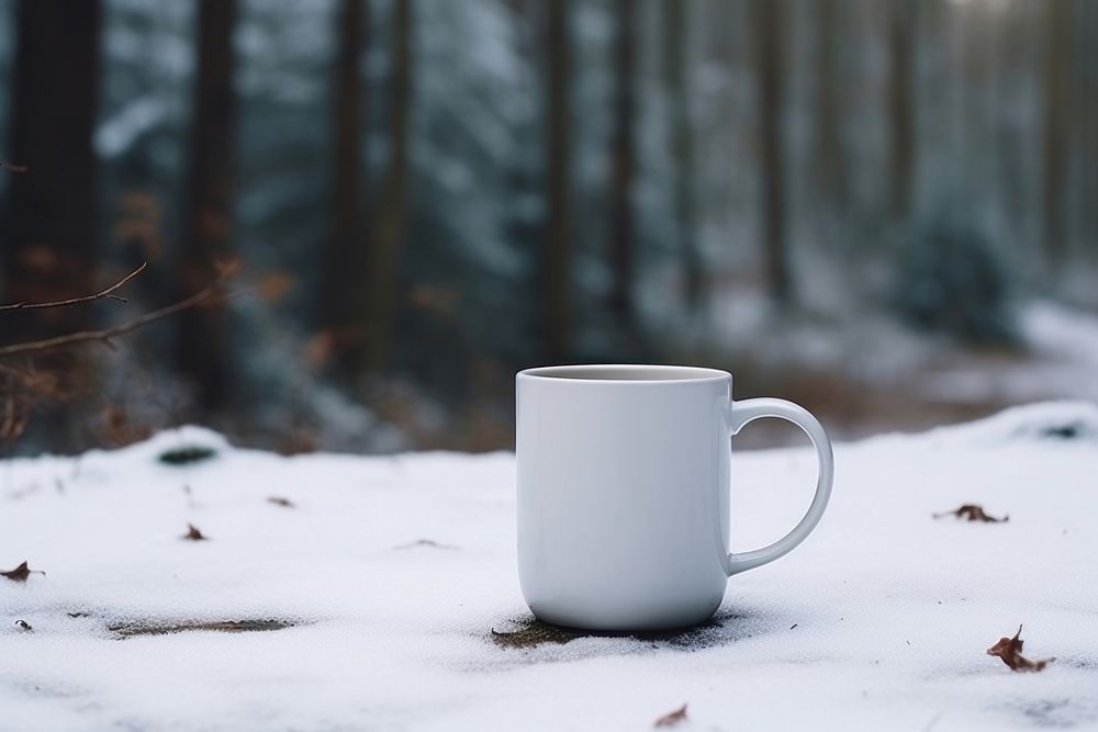 Enamel coffee cup  mug winter forest.
