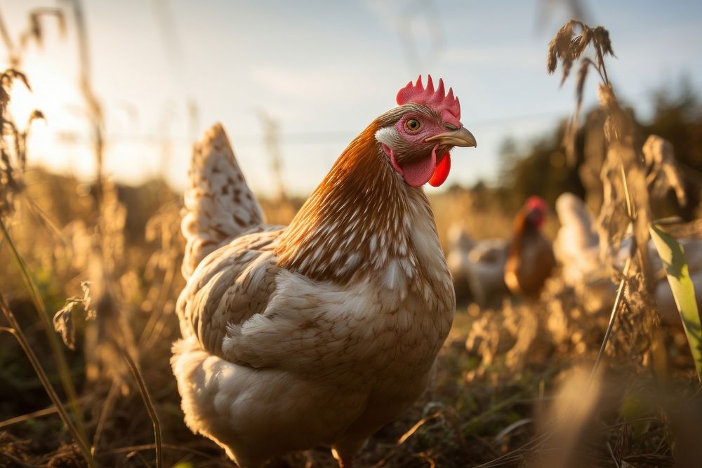 Chicken in the field poultry animal bird.