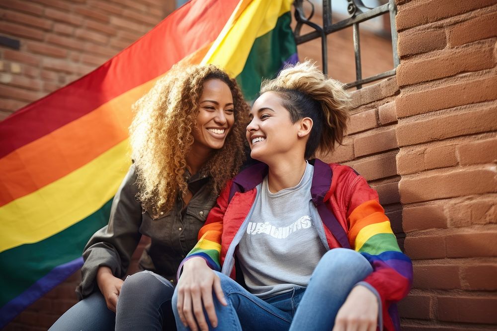Lesbian woman couple laughing smiling people. AI generated Image by rawpixel.