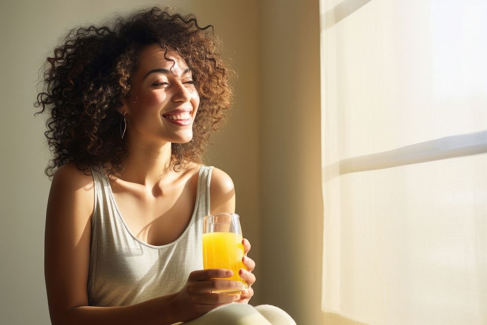 Woman drinking fruit juice adult contemplation refreshment. AI generated Image by rawpixel.