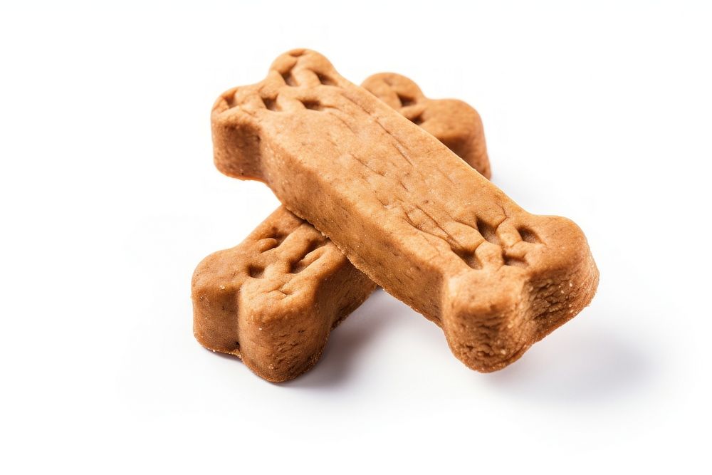 Dog biscuit cookie food white background.