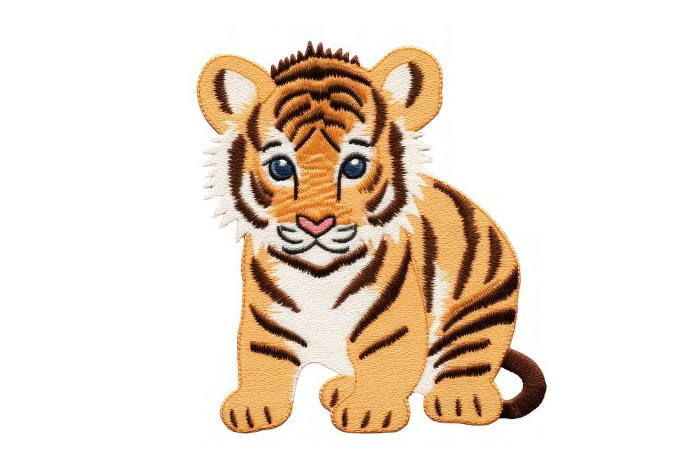 Cute tiger embroidery style wildlife animal mammal.