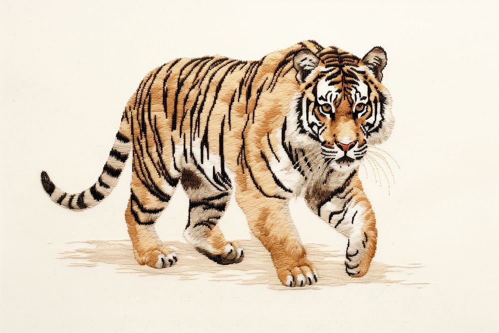 Tiger in embroidery style wildlife animal mammal.