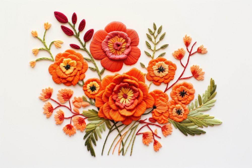 Flower bouquet embroidery style needlework textile pattern.