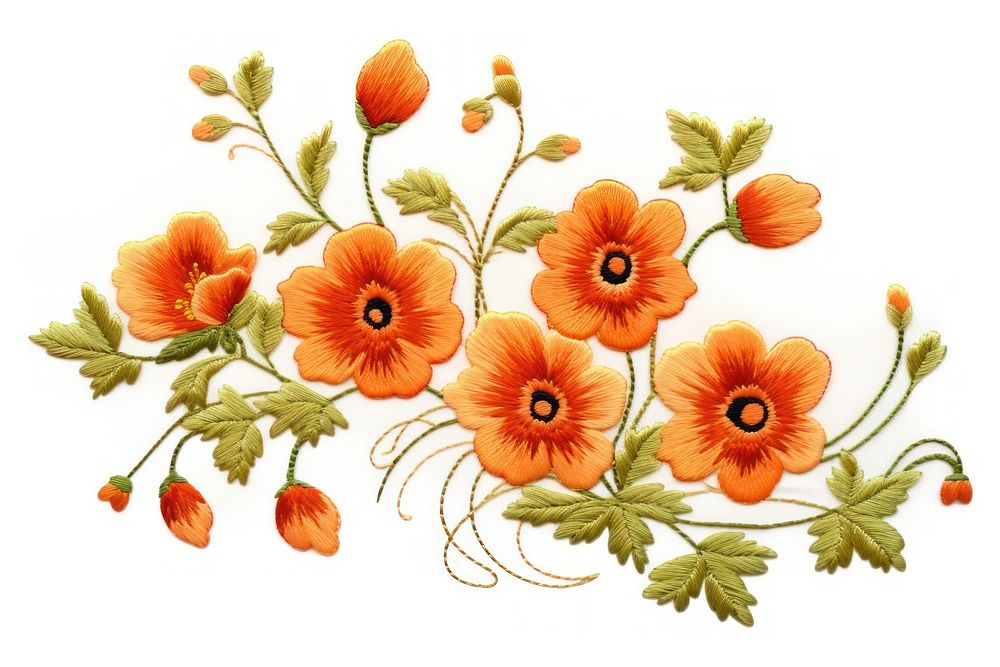 Orange flower bouquet embroidery pattern plant.
