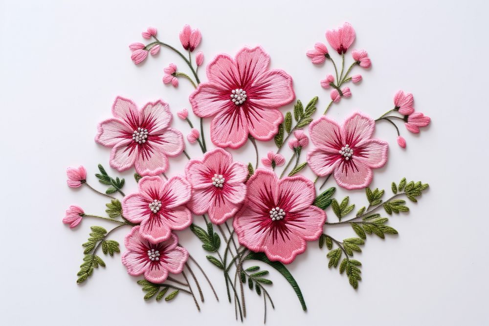 Pink flower bouquet embroidery pattern plant.