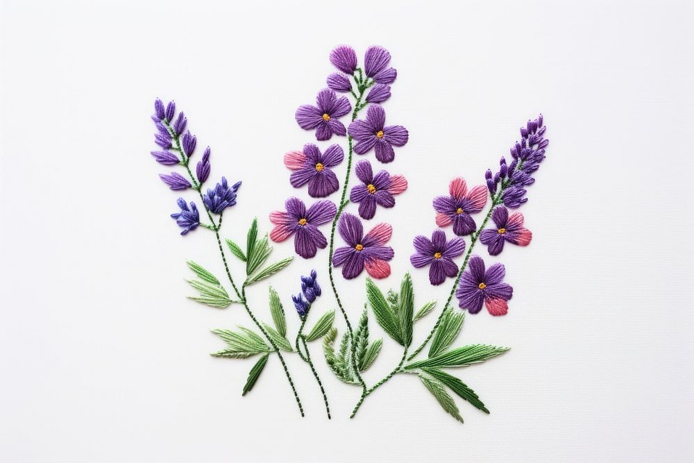 Purple flower bouquet embroidery lavender blossom.