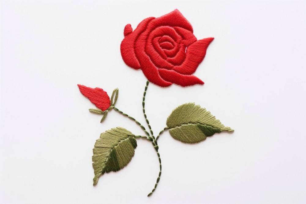 Rose plant flower embroidery textile pattern.
