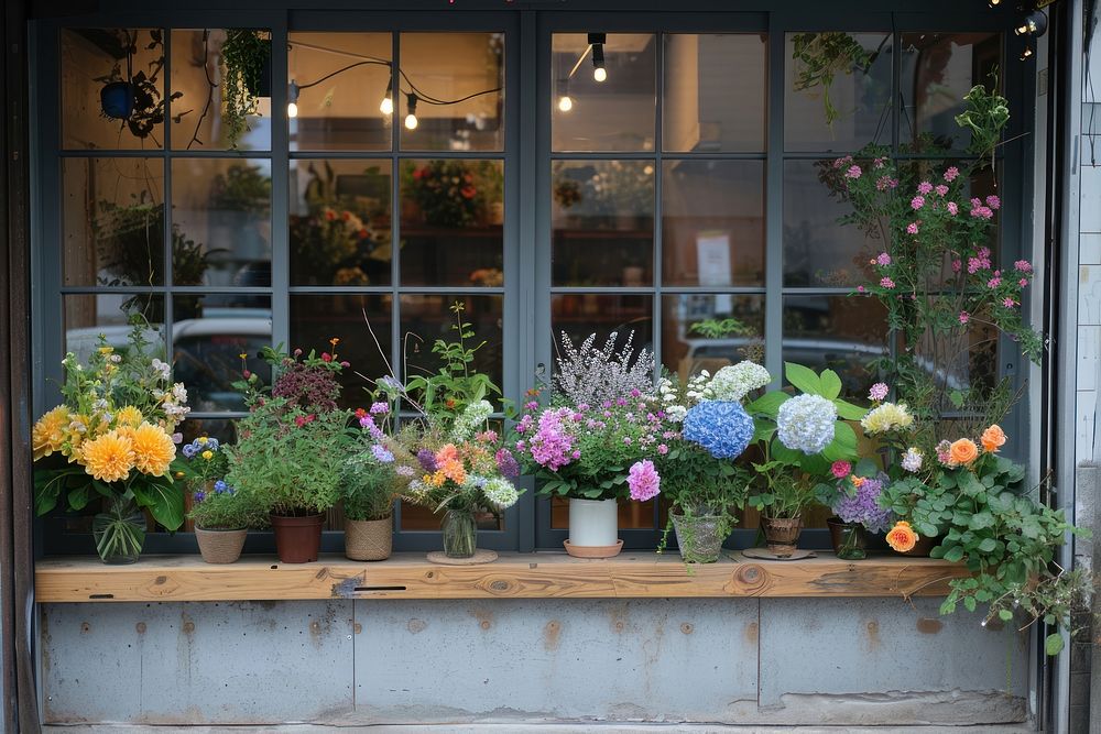 Small flower store window plant transportation.