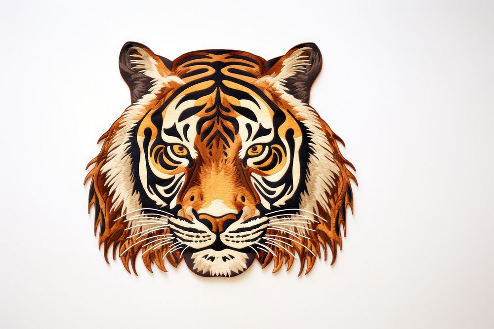 Tiger embroidery style wildlife animal mammal.