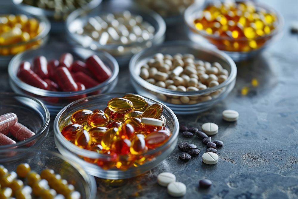 Various medicine and capsules vitamin pill food. AI generated Image by rawpixel.