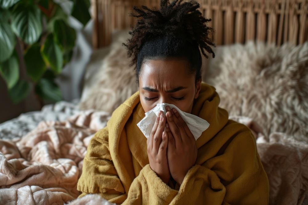 Women having flu and sneeze on tissue paper relaxation portrait sneezing. AI generated Image by rawpixel.