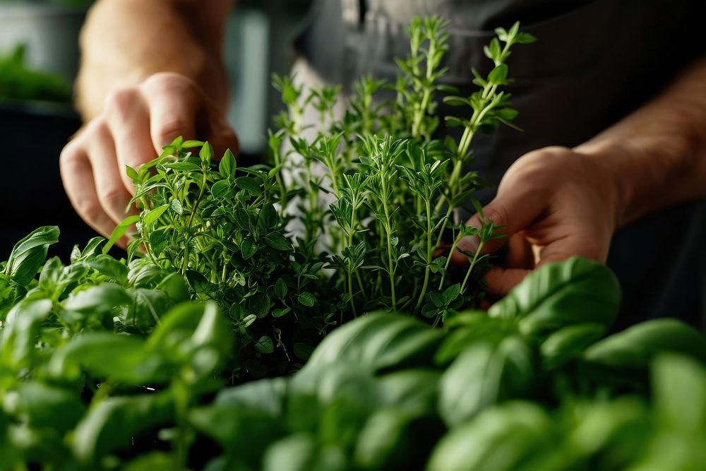 Pulling herbs plant vegetable gardening. Premium Photo rawpixel
