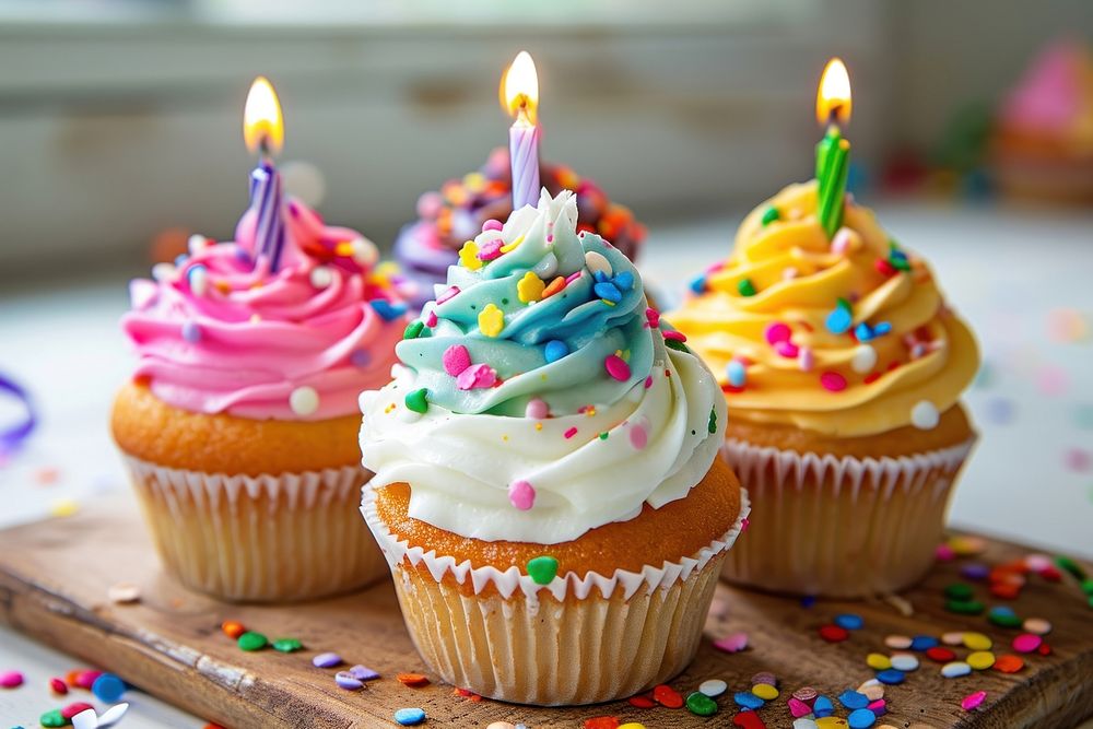 Colorful Birthday cupcakes sprinkles birthday dessert.