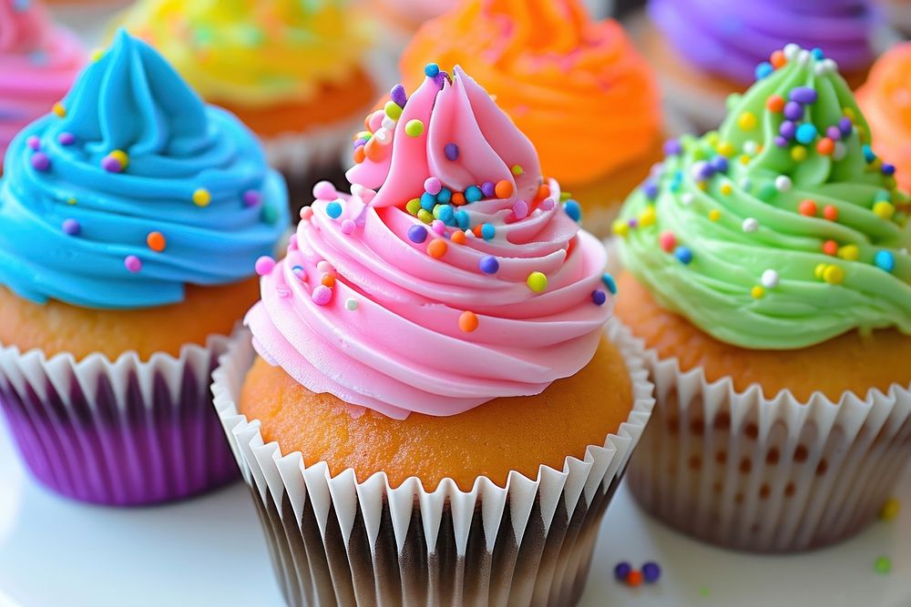Colorful cupcakes sprinkles dessert icing.