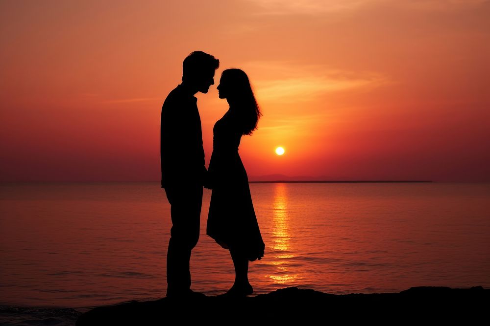 Couple kissing backlighting silhouette outdoors. AI generated Image by rawpixel.
