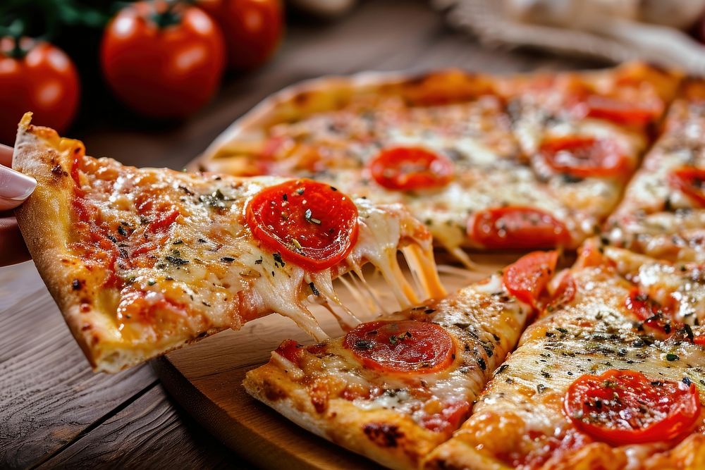 Slices of pizza table food mozzarella.