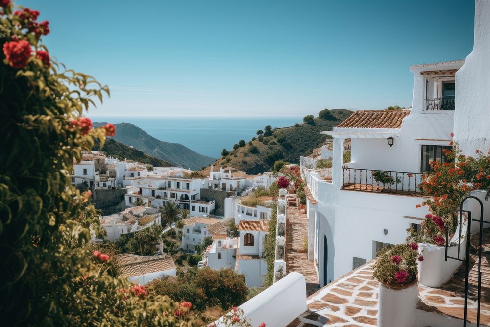 Frigiliana town architecture building tranquility. AI generated Image by rawpixel.
