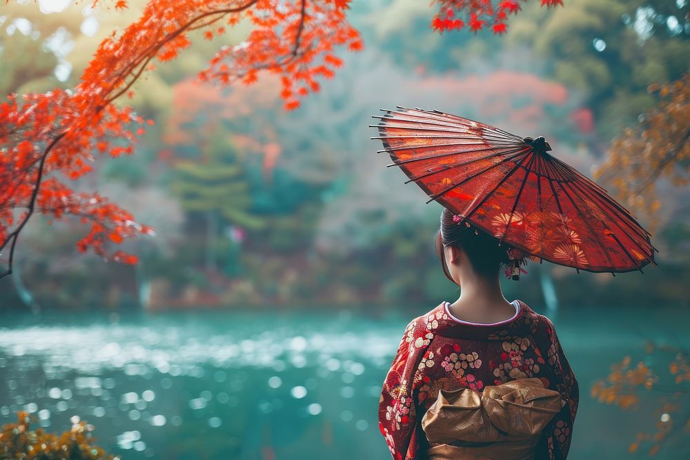 Kyoto autumn fashion tranquility.