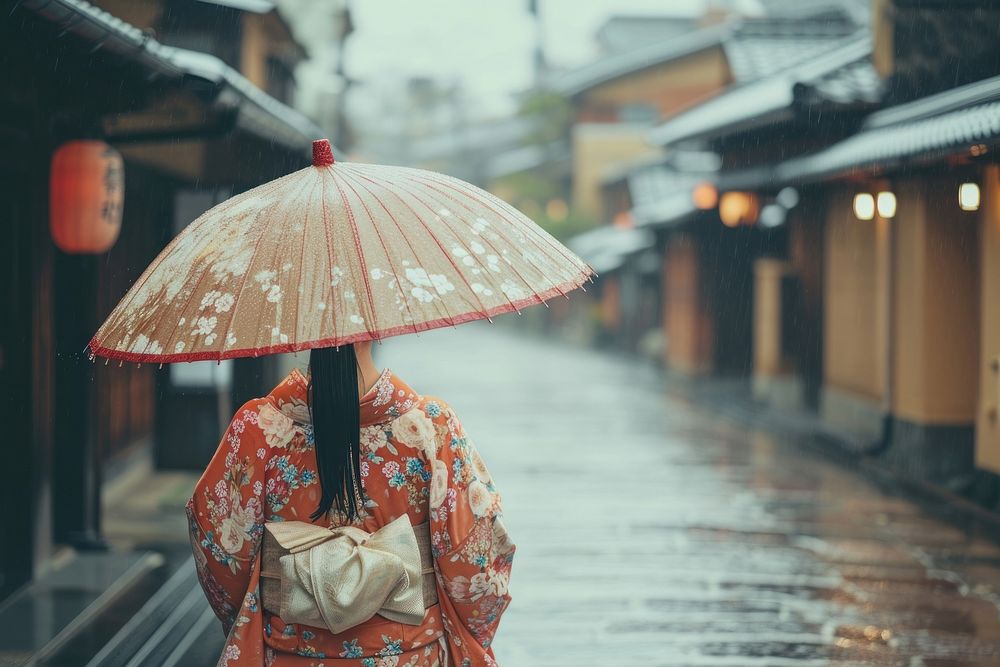Japanese woman rain umbrella holding.