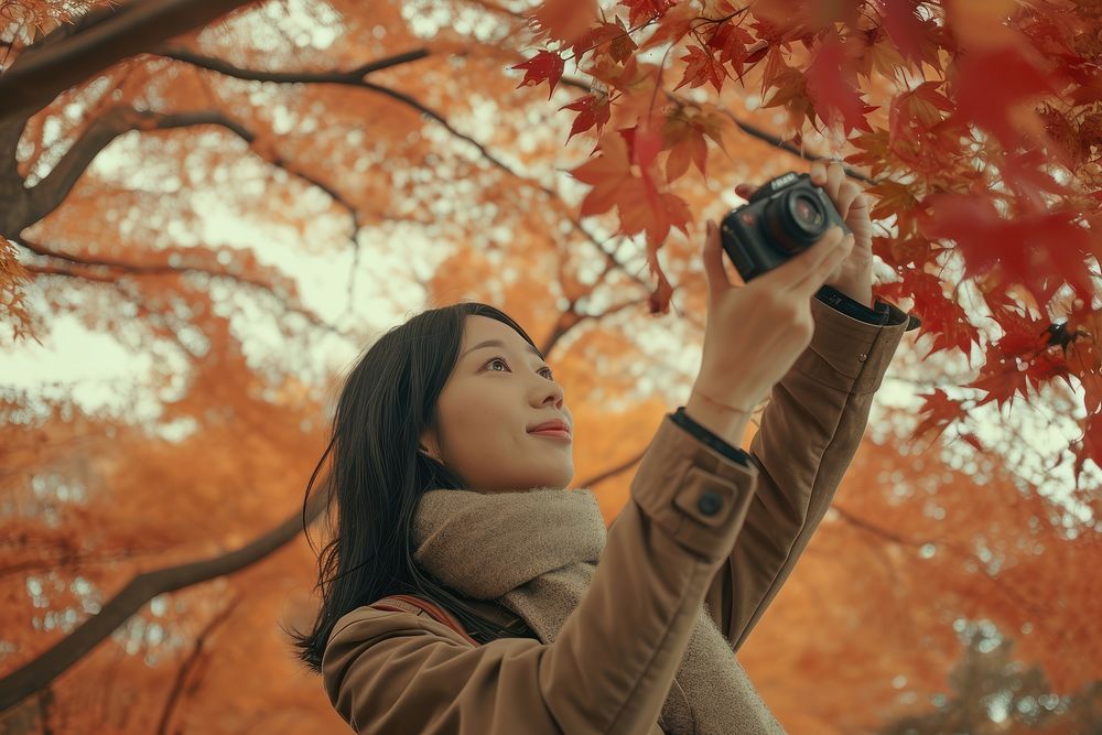 Japan autumn portrait selfie.