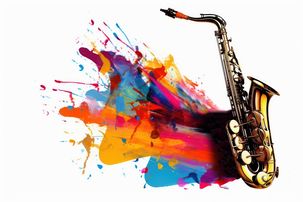 Jazz music saxophone white background performance. AI generated Image by rawpixel.