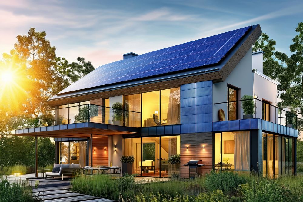 Solar panels house architecture building.