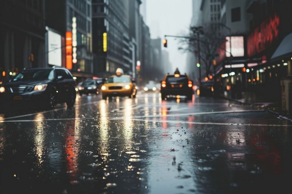 New york city rain vehicle street.