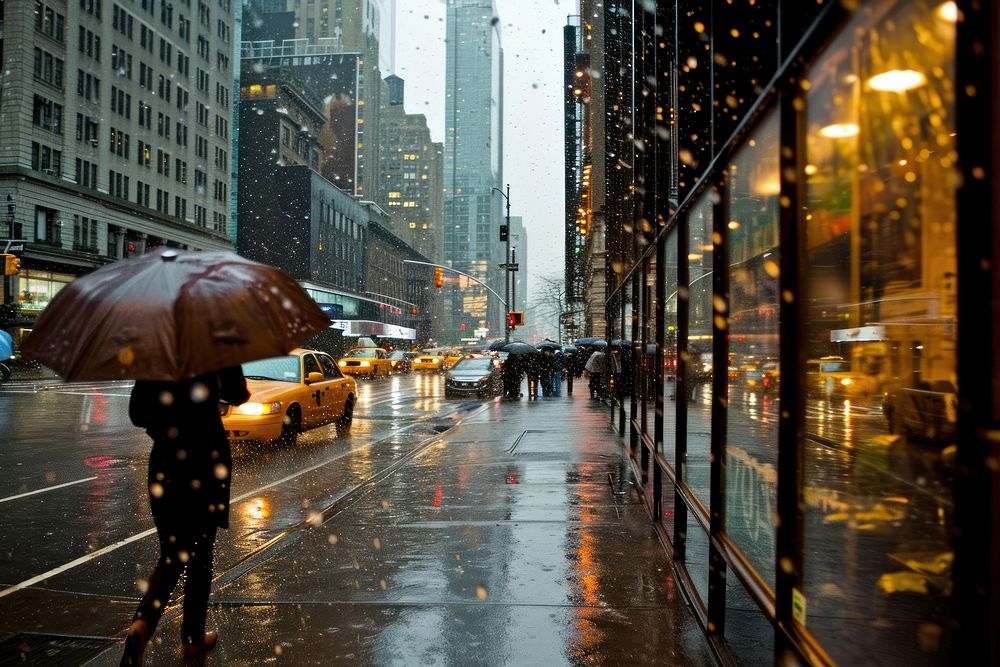 New york city rain architecture cityscape.