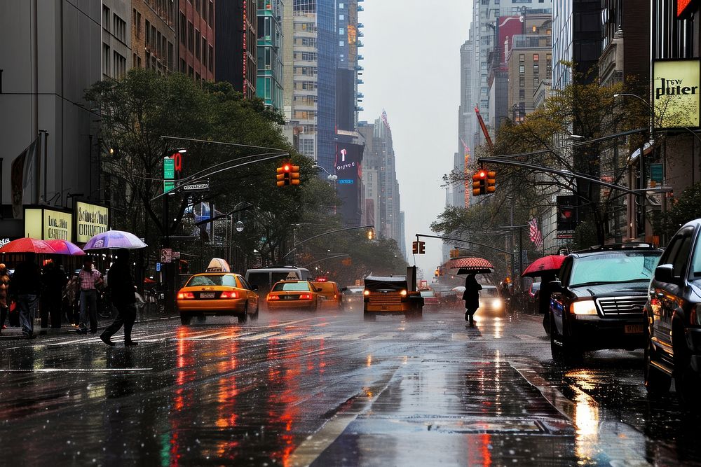 New york city rain architecture cityscape.