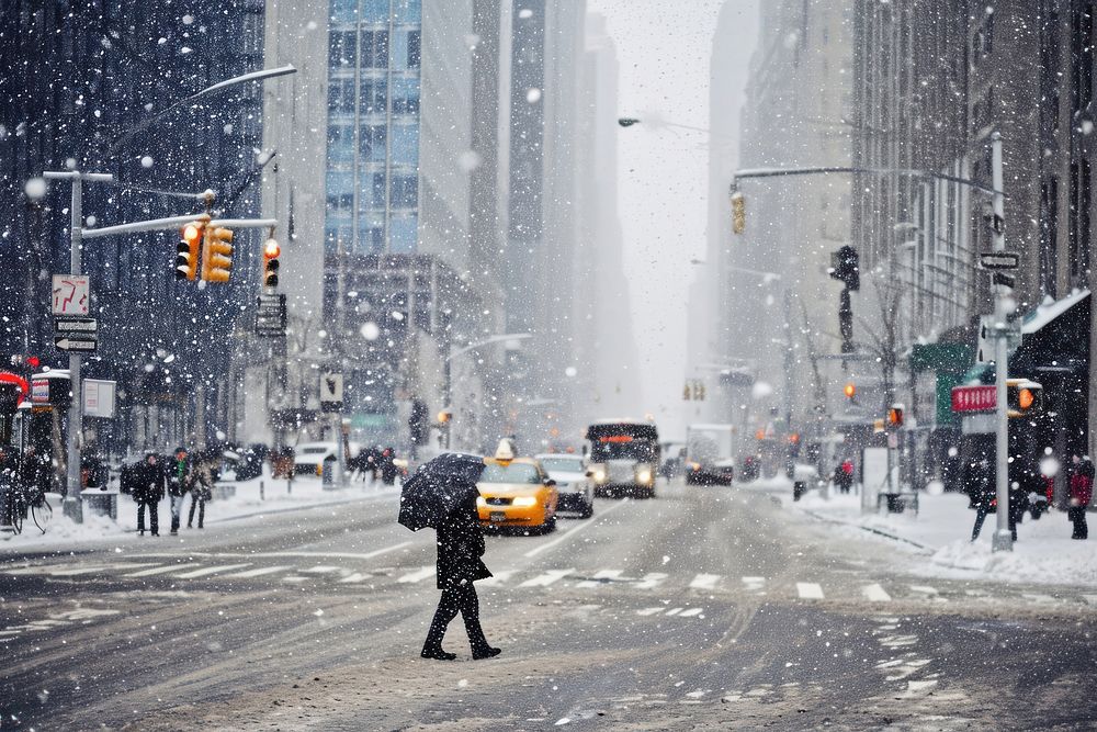 New york city snow blizzard outdoors.