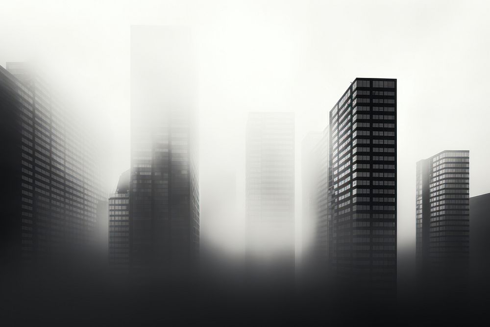 Skyline buildings city fog architecture.