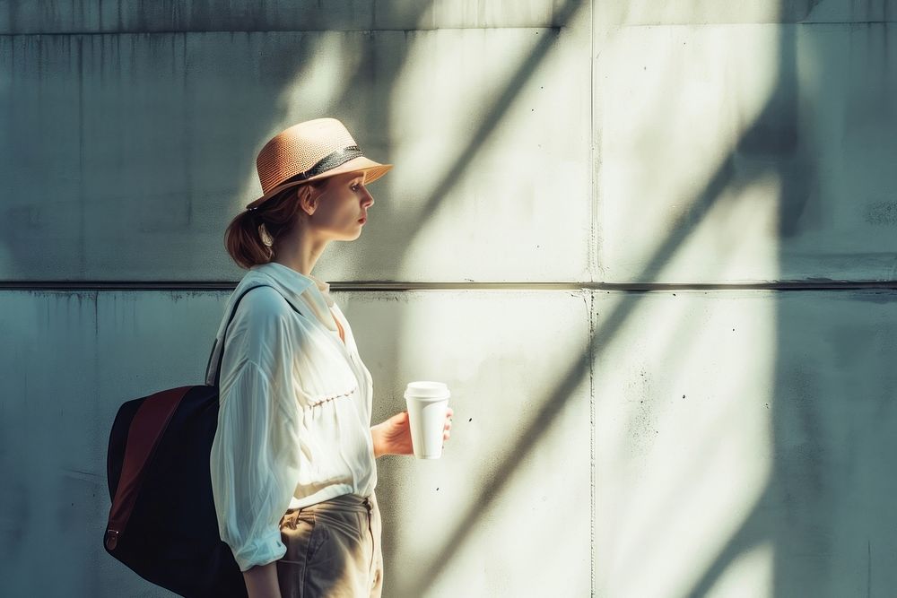 Woman walking coffee adult city.