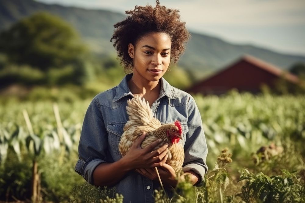 Black woman agriculture outdoors chicken.