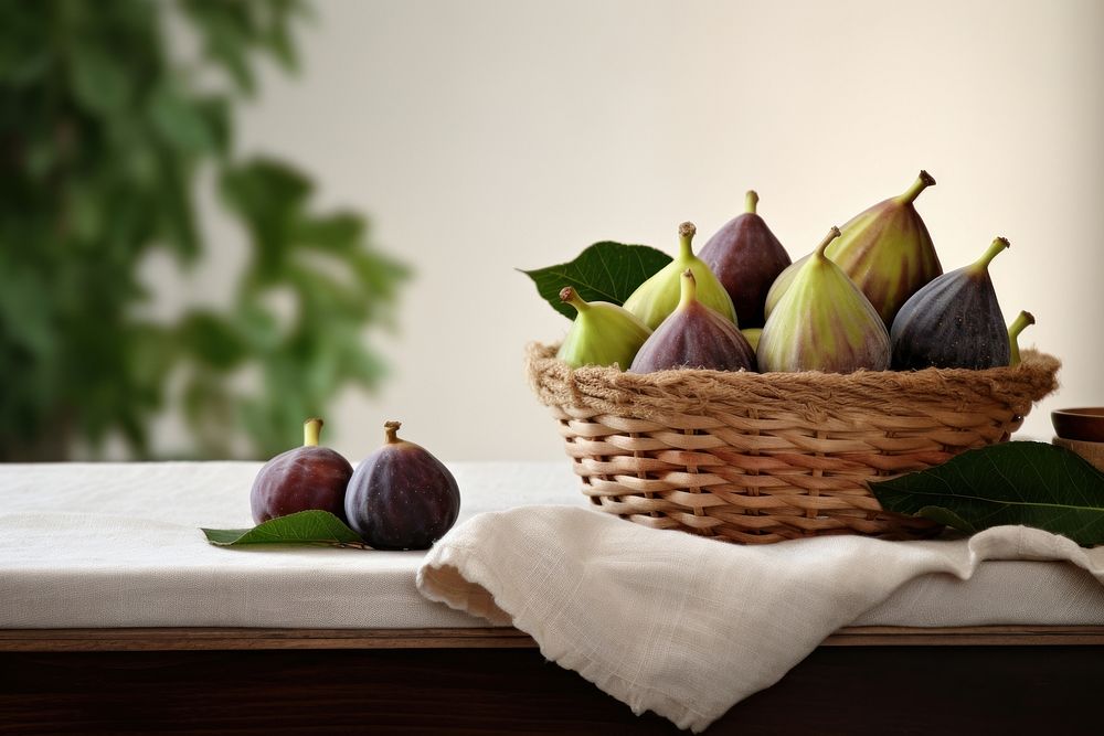 Fresh figs fruit basket table plant.