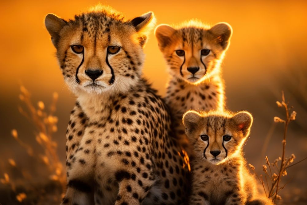 Cheetah family wildlife leopard animal.
