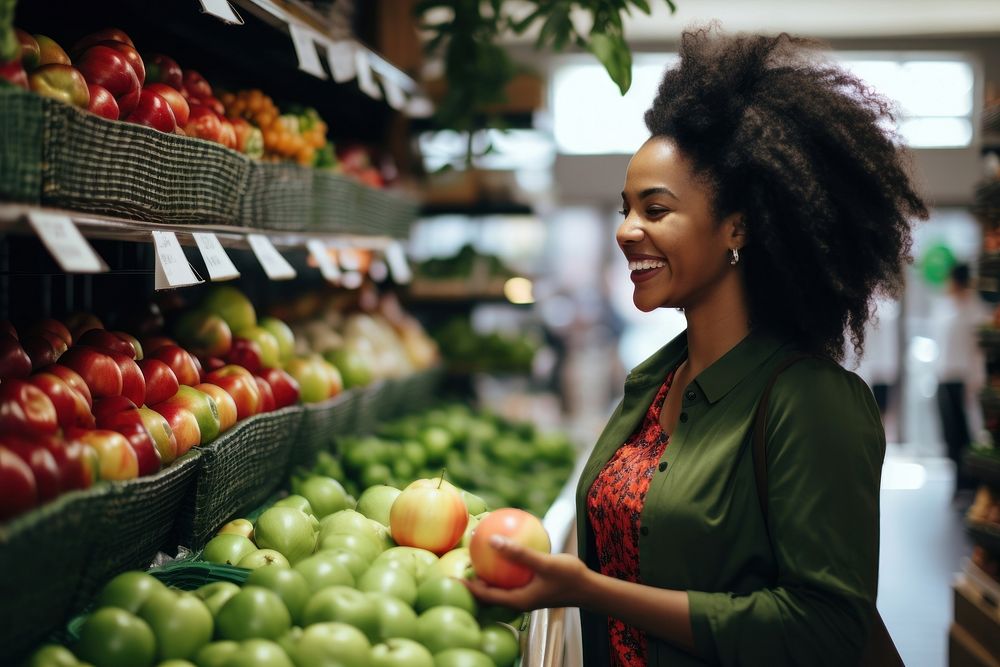 Black woman vegetable shopping customer.