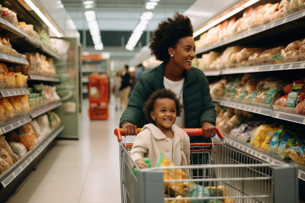 Black woman supermarket shopping adult.