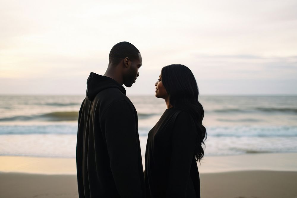 Cute aesthetic black couple beach photography outdoors. AI generated Image by rawpixel.