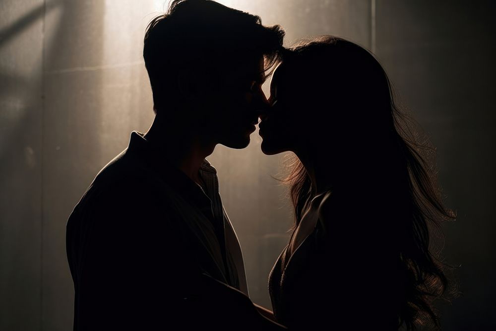 Cute aesthetic couple kissing photography silhouette. AI generated Image by rawpixel.
