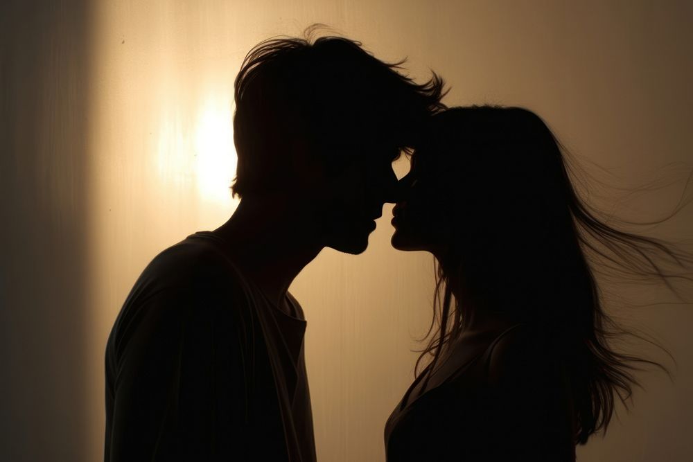 Cute aesthetic couple kissing backlighting photography. AI generated Image by rawpixel.