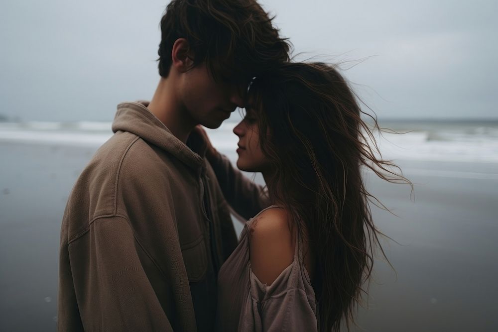 Cute aesthetic couple beach photography outdoors. AI generated Image by rawpixel.