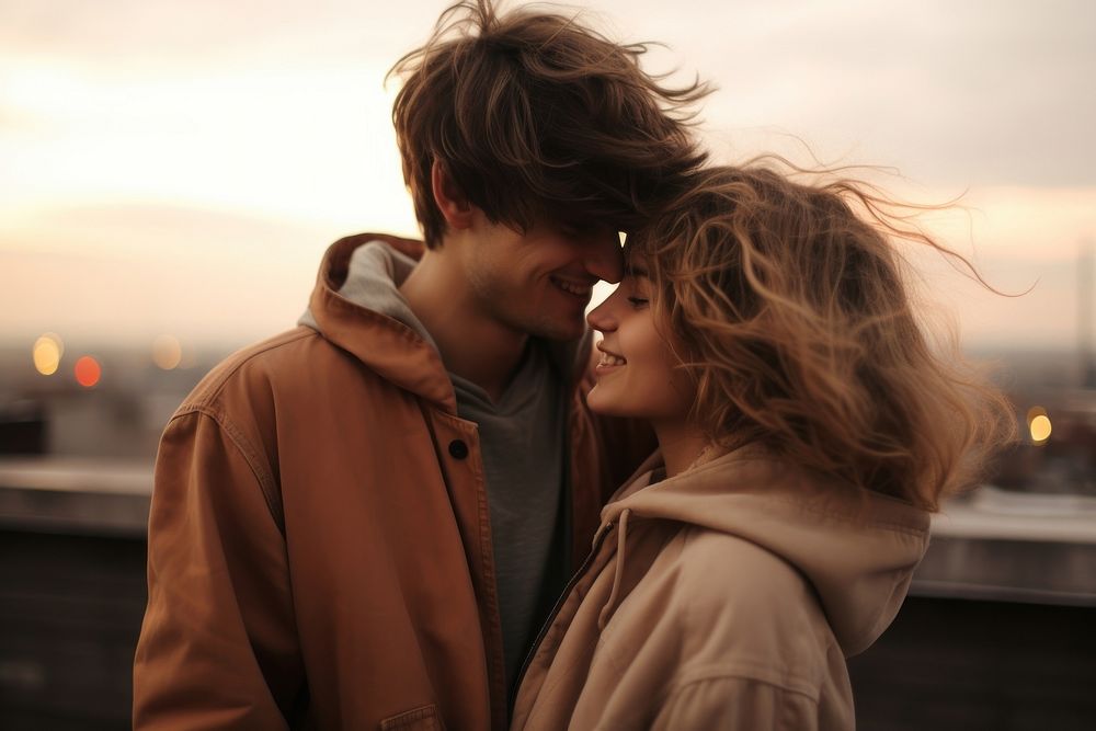 Cute aesthetic couple photography portrait kissing. AI generated Image by rawpixel.