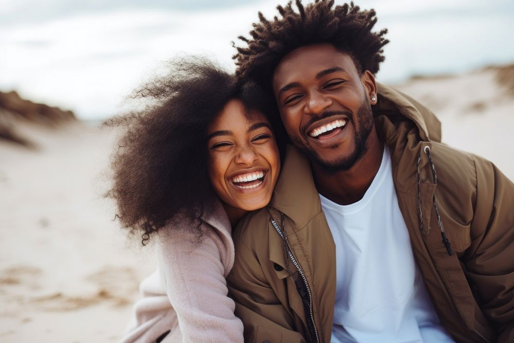 Aesthetic happy black couple laughing smile adult. AI generated Image by rawpixel.
